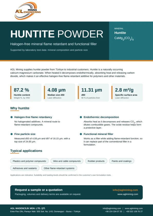 Preview of the AGL Mining Huntite Powder product brochure