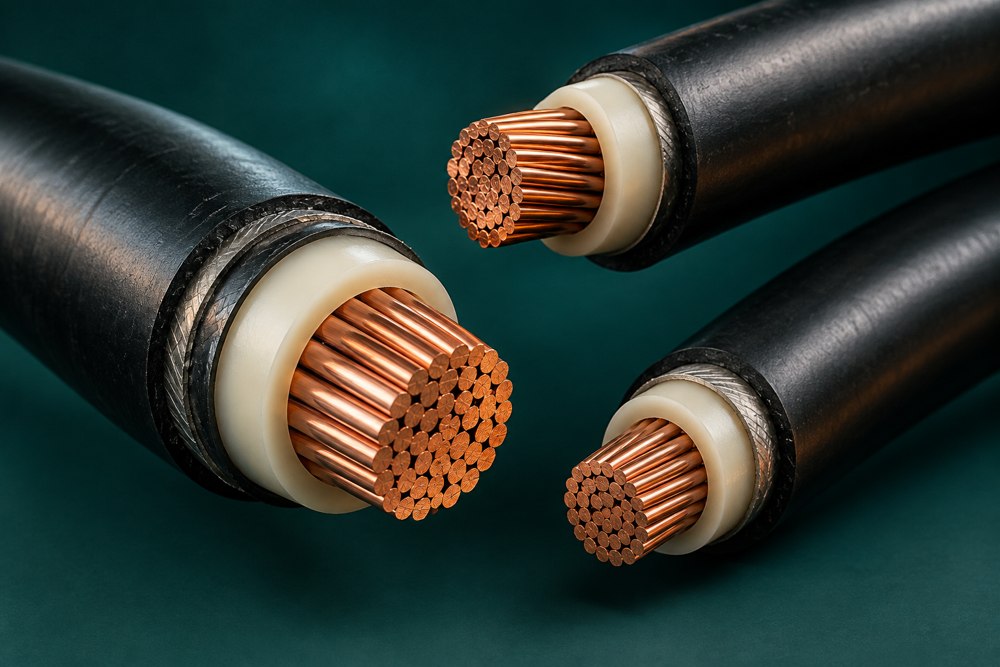 Illustrative industrial cable cross-sections showing copper conductors and insulation